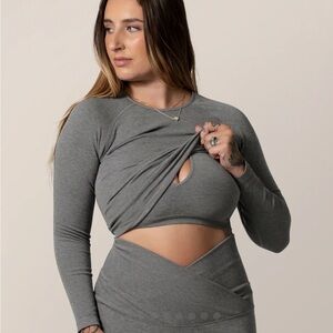 Kindred Bravely nursing Gray Long Sleeve Cutout Top